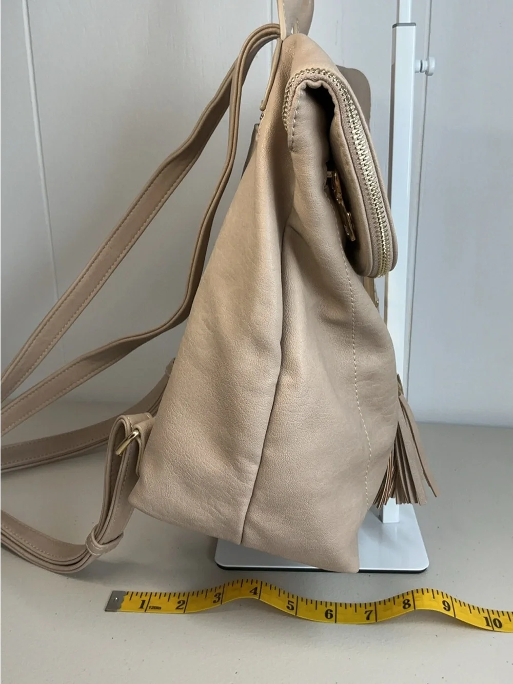 Mystique Beige Vegan Leather Adjustable Backpack